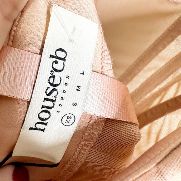 House of CB Leila Strapless Blush Mesh Shirred Bodycon Mini Dress Cream Size XS - Picture 8 of 12